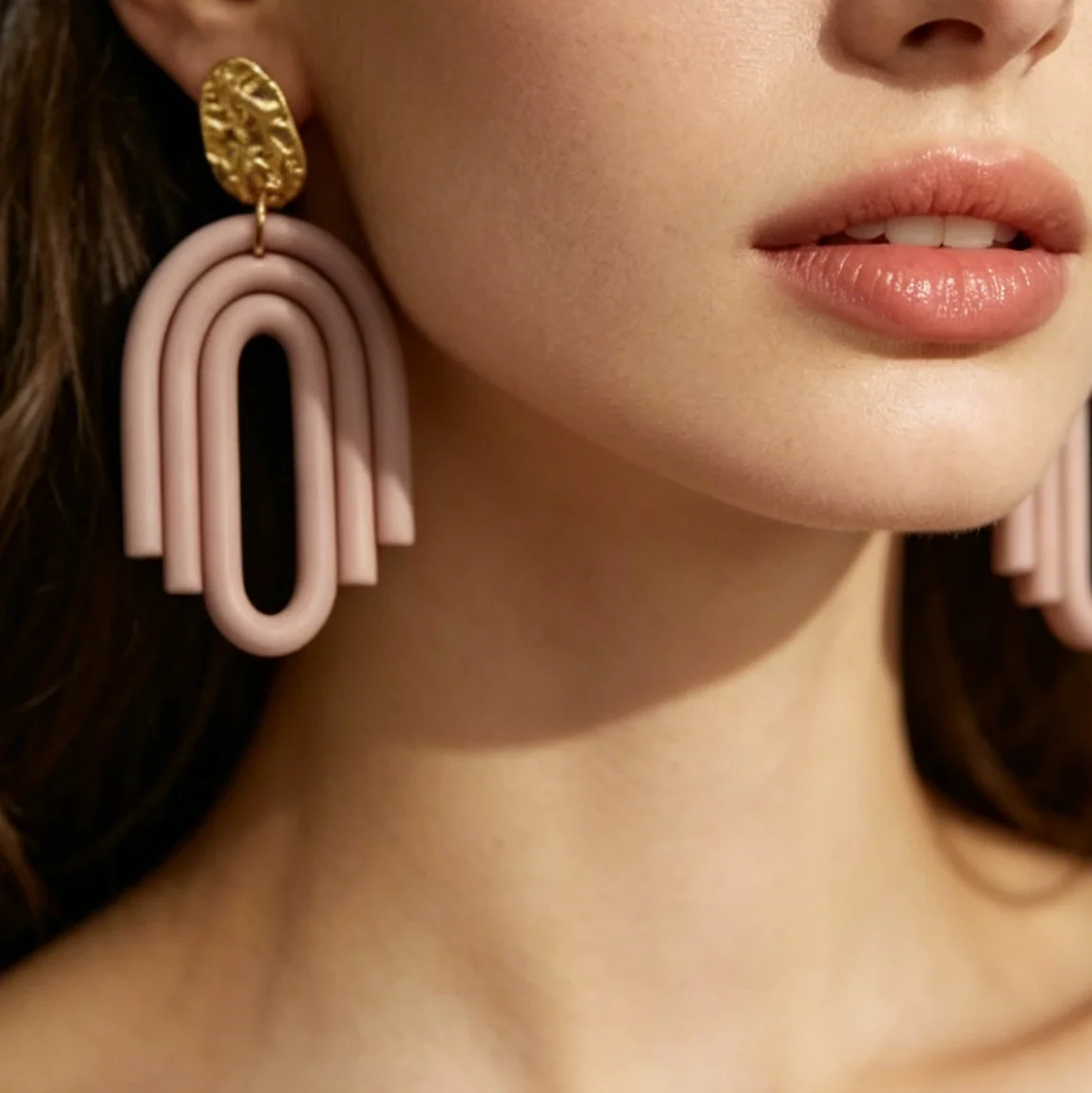 Spring Soft Color Matte Lined Polymer Clay Earrings Big Size Light Weighted Brass Metal Top Ring Multi Colors Set for Daily Us