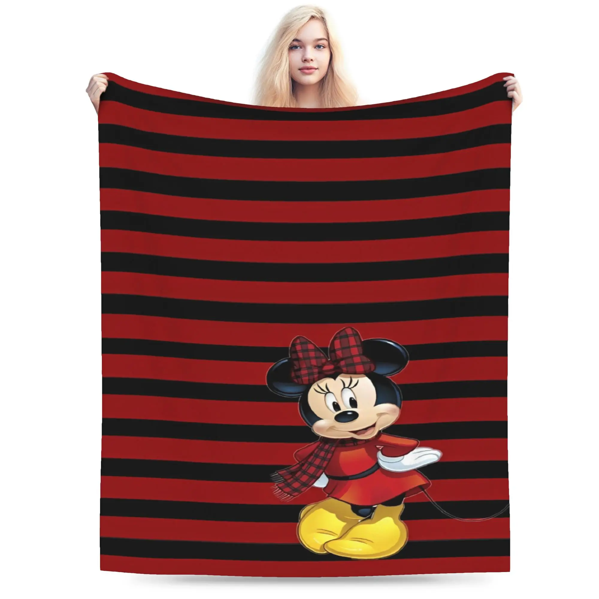 

Funny Mickeys Mouses Red Stripe Print Flannel Blanket Soft Warm Bedding Throws for Home Decor Travel Bedspread Sofa Bed Cover