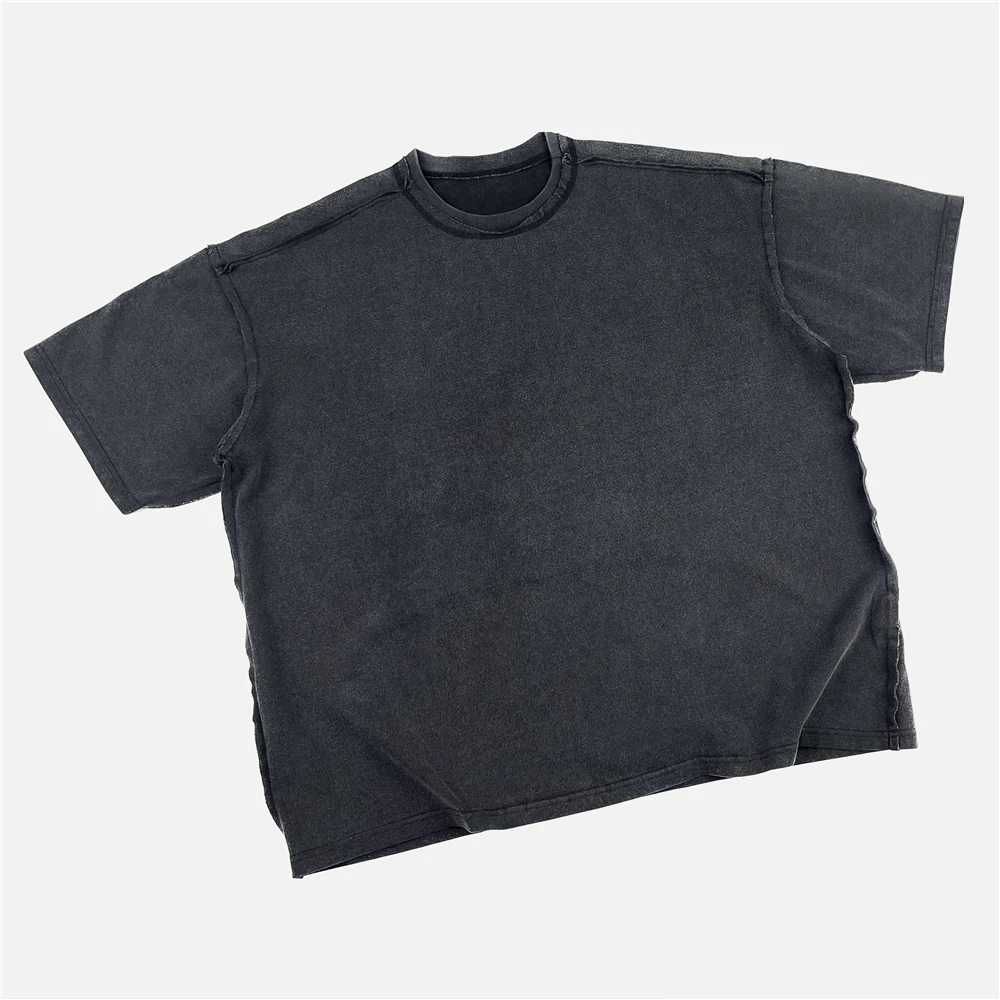 Vintage Black Deconstructed T-Shirt Unisex Washed 250gsm Cotton Short Sleeve Boxy Tee