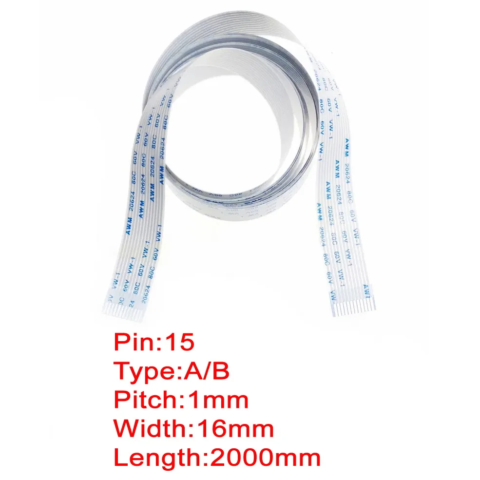 

5Pcs 15Pin 1mm Pitch FFC FPC Flexible Flat Cable 2000mm 200cm Type A B AWM 20624 80C 60V VW-1 Width 16mm