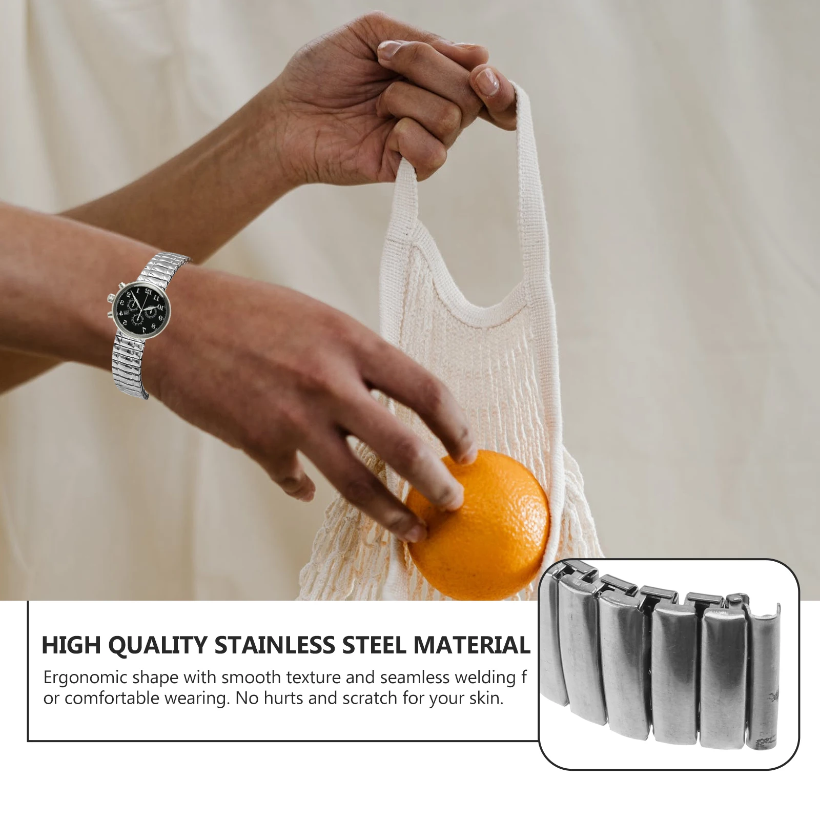 

Elastic Watch Strap Silver Chain Telescopic Elder Men Stainless Steel Comfortable Elastic Pattern Band Adjustable Size