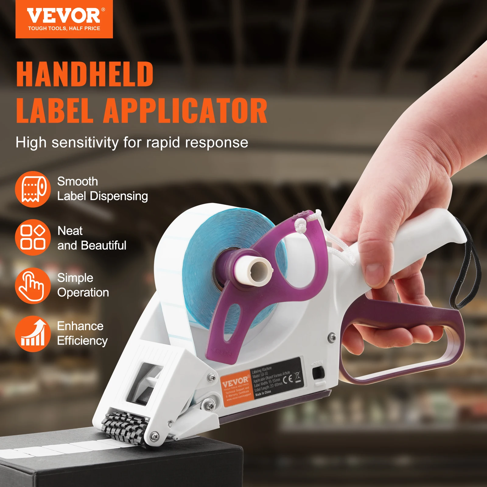 VEVOR Manual Label Applicator 0.59-2.17in Width Portable Hand-Held Label Dispenser Machine for Round Bottles Boxes Labeling