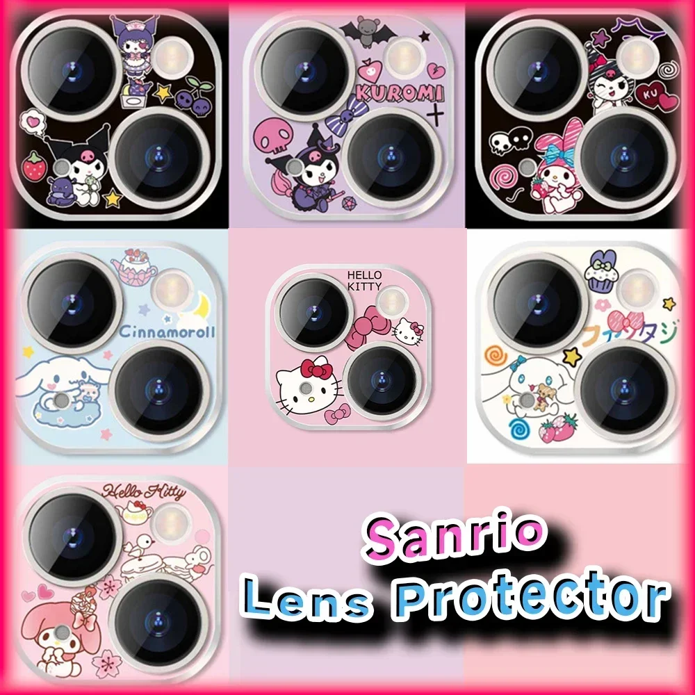 Kawaii Hello Kitty Camera Lens Cover for IPhone Sanrio Anime My Melody Cinnamoroll Kuromi Tempered Glass Lens Protector Case