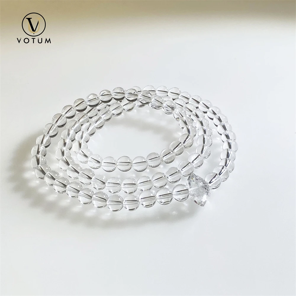 

Votum Natural White Crystal Clear Quartz Raw Pakistan Double Terminated Bracelet for Men Herkimer Diamond Reiki Energy Jewelry