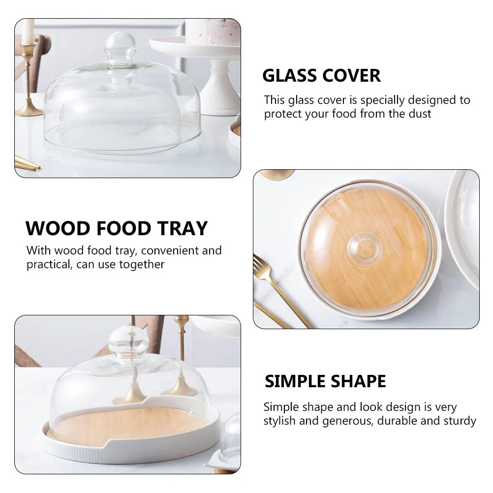 

1 комплект деревянного противня для торта со стеклянной крышкой, вращающаяся десертная тарелка, легко хранить, стеклянная крышка для торта, тарелка для выпечки