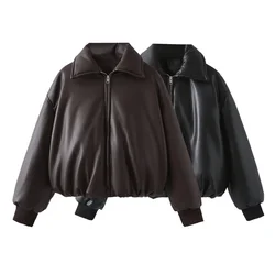 PB&ZA 2024 early autumn new women's fashion loose imitation leather cotton long-sleeved jacket leather coat