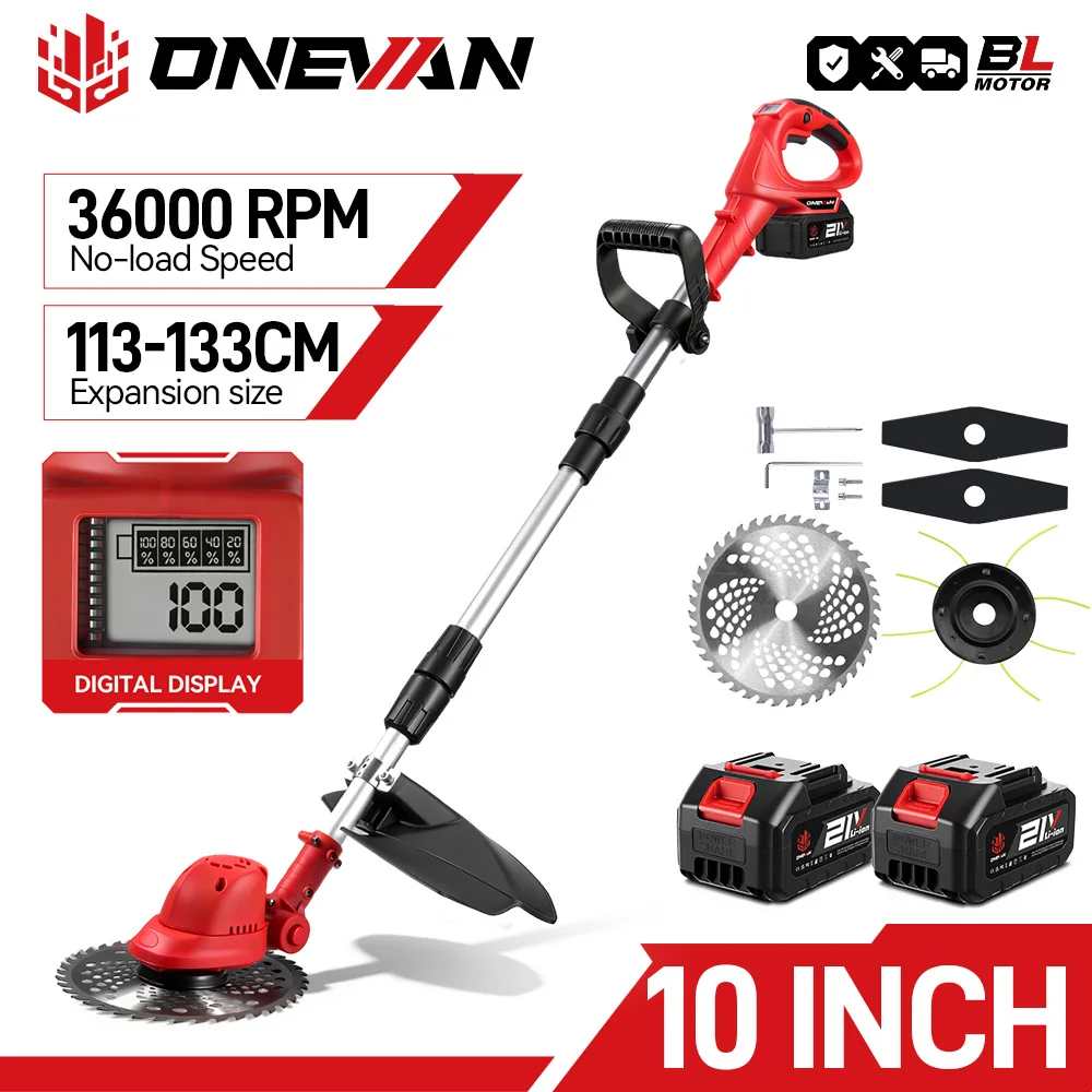 ONEVAN 10 pouces tondeuse à gazon électrique sans brosse 36000 tr/min coupe gazon sans fil longueur réglable outil de jardin pour batterie Makita 18V