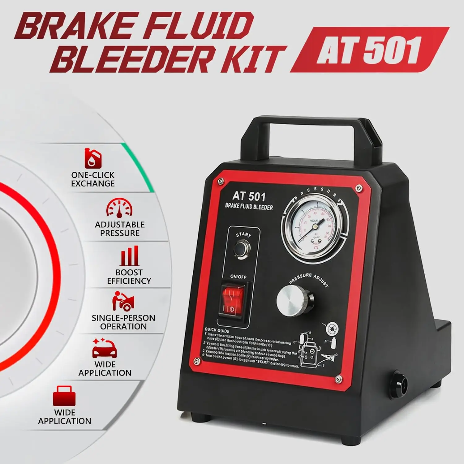 AT-501 Brake Fluid Bleeder Kit 110V Automatic/0.7~3.0 Bar Electric Brake System Bleeder Machine with Fluid Shortage Protection