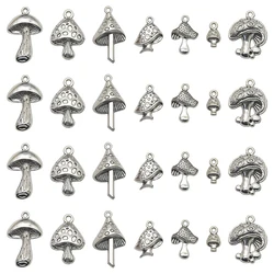 21pcs Mixed 7 Style Tibetan Style Mushroom Charm Alloy Metal Plants Pendants For DIY Earrings Necklaces Bracelets Jewelry Making