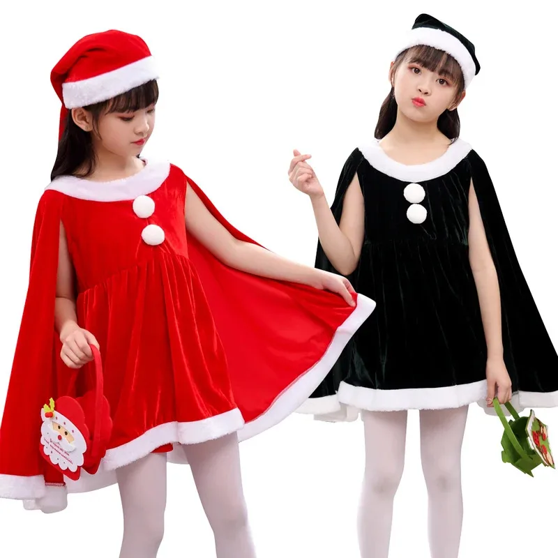 

Girls Costume Dress For Christmas Halloween Cosplay Black Red Dress Cape Fit 4-13 year old Children Party Costumes