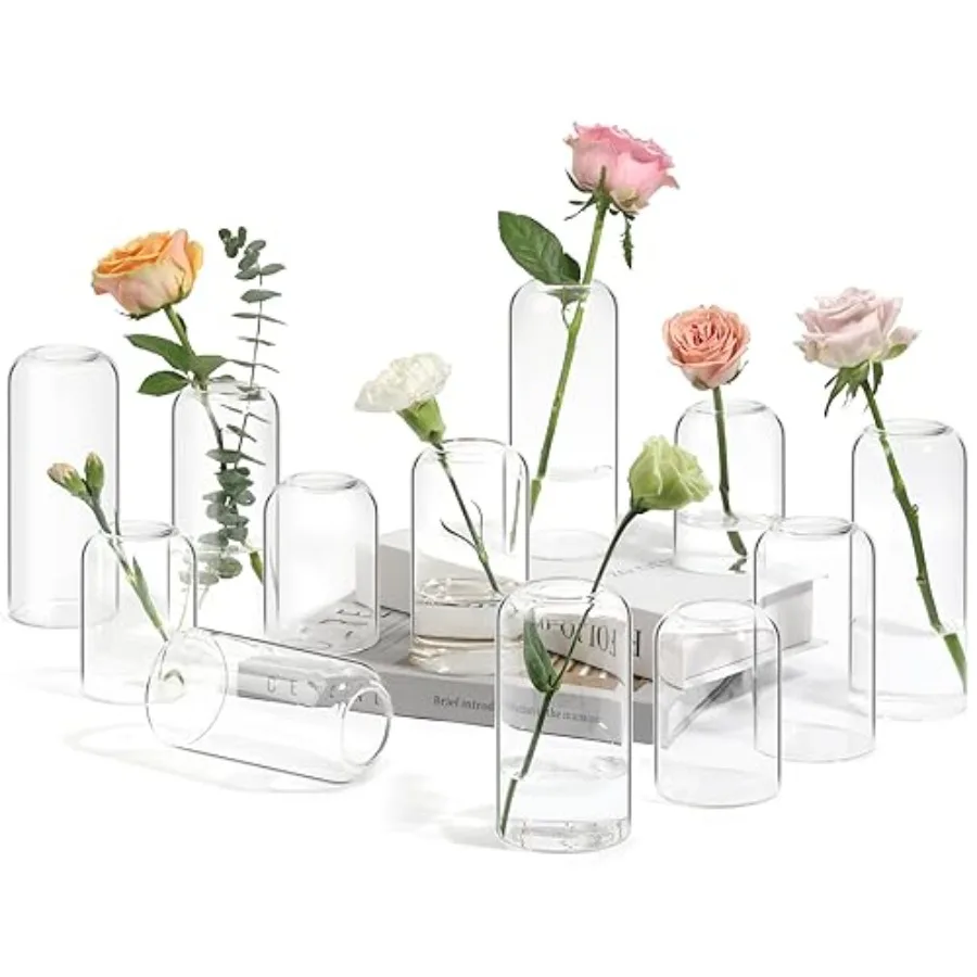 

Small Flower Vase Set of, Glass Bud Vases in Bulk, Clear Vases for Flower, Decor Centerpiece for Bathroom, Decorative Vases for