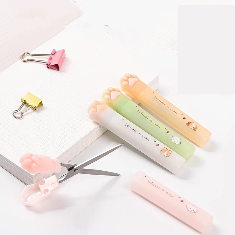 12pcs/lot Kawaii Cat Paw Art Scissors Safety Paper Cutter Utility knife School Supplies Stationery Gifts