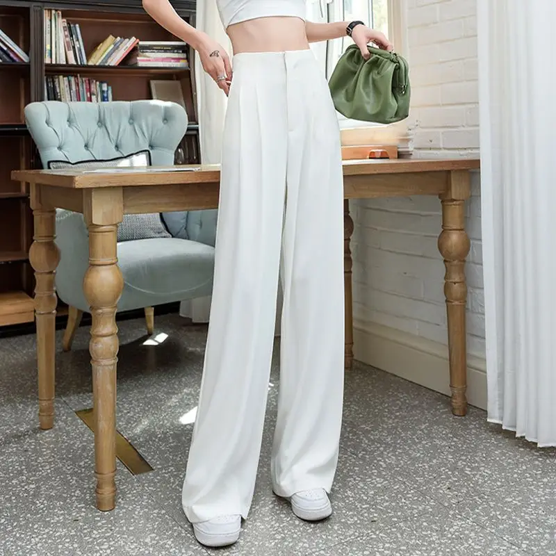 New High-waisted Drape Straight-leg Pants Casual and Slimming