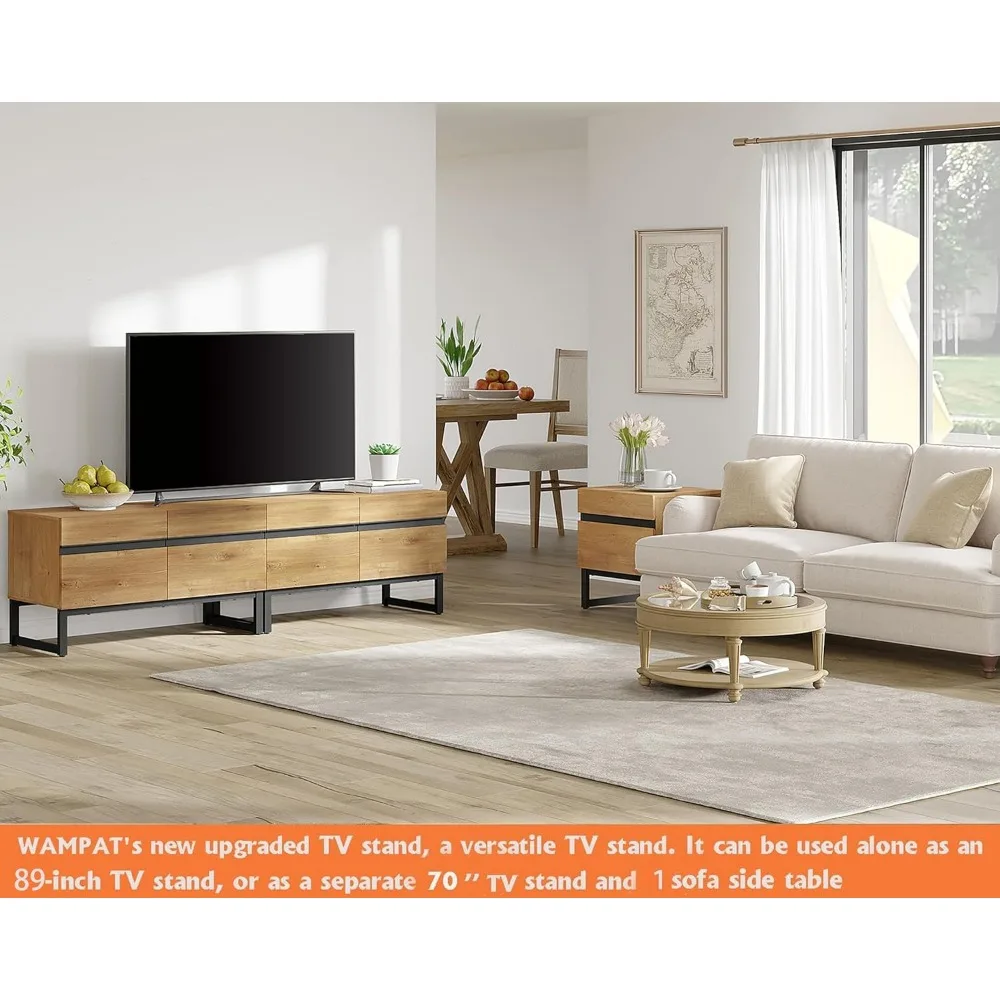 Wampat Modern TV Stand for 90 inch TVs, 3 in 1 Entertainment Center Console with Storage Cabinets and Metal Base, Living Room