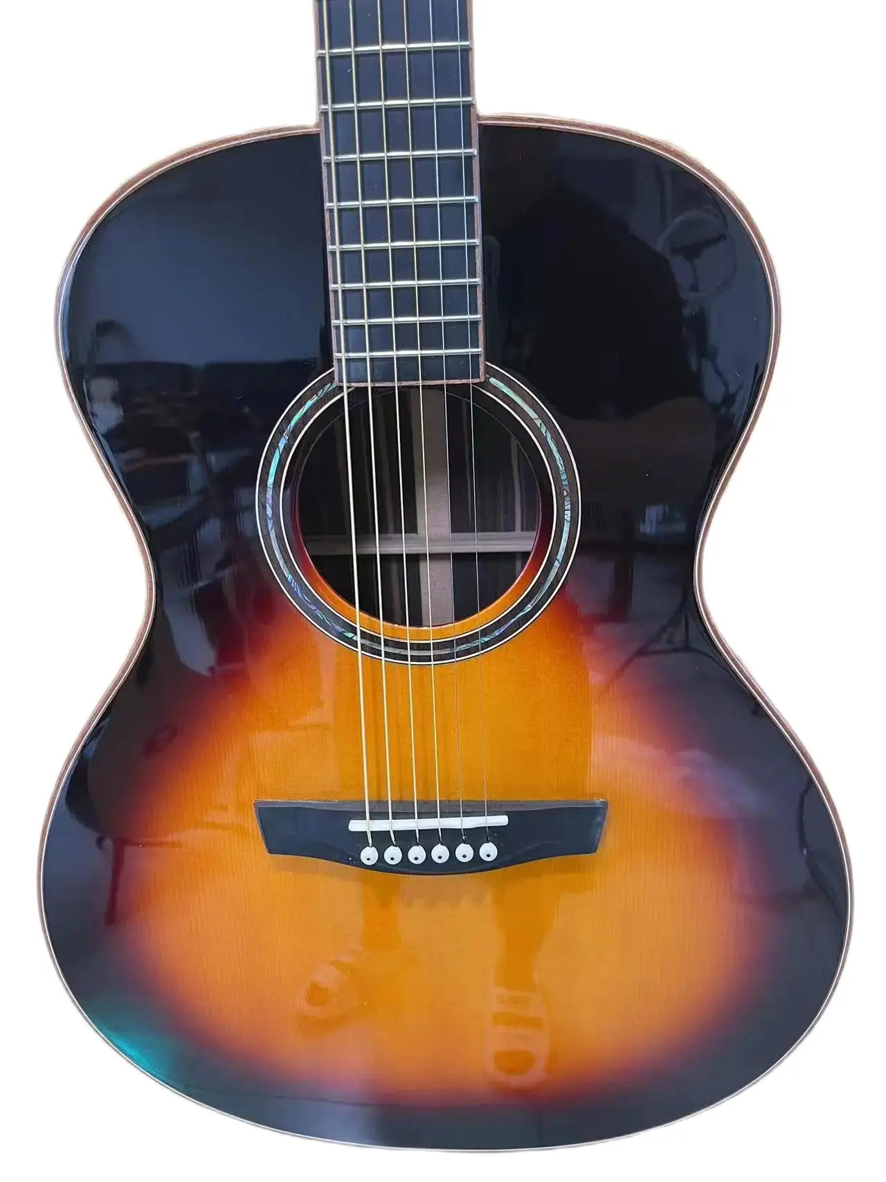 

In Stock New Handmade 41# Acoustic-Guitar Solid Wood Ebony/Bone Chinese Elements Mahjong Tiles Inlay In Snuset Sunburst