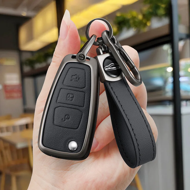 Car Zinc Alloy Leather Key Cases Holder Cover For Ford Focus 3 4 ST Mondeo MK3 MK4 Fiesta Fusion Kuga C-Max S-Max Accessories