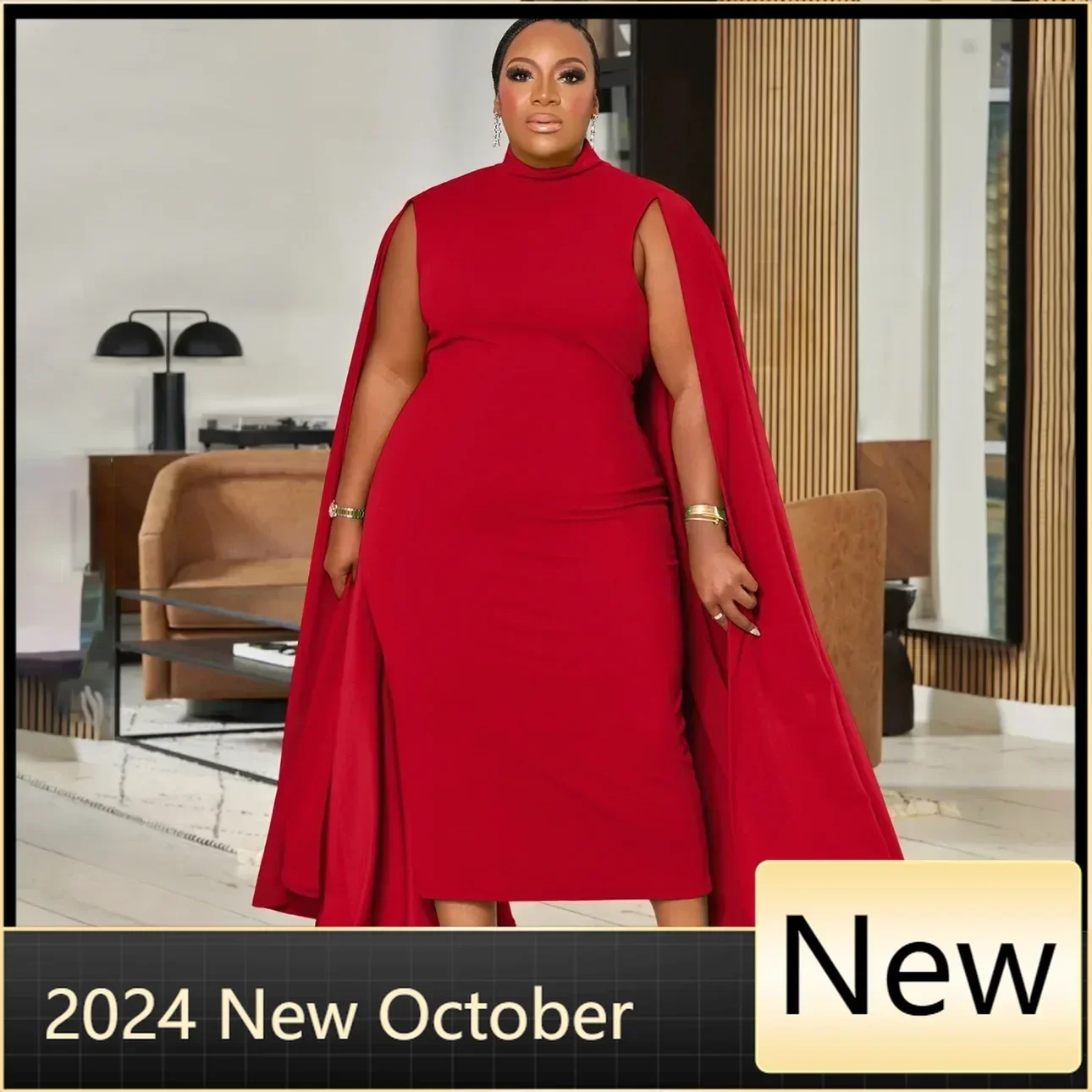 

Customized 2024 Autumn Women's Party Street Dress Christmas Red Women's Sexy Tight Cloak Shawl Women's Robe African Plus Size 5X