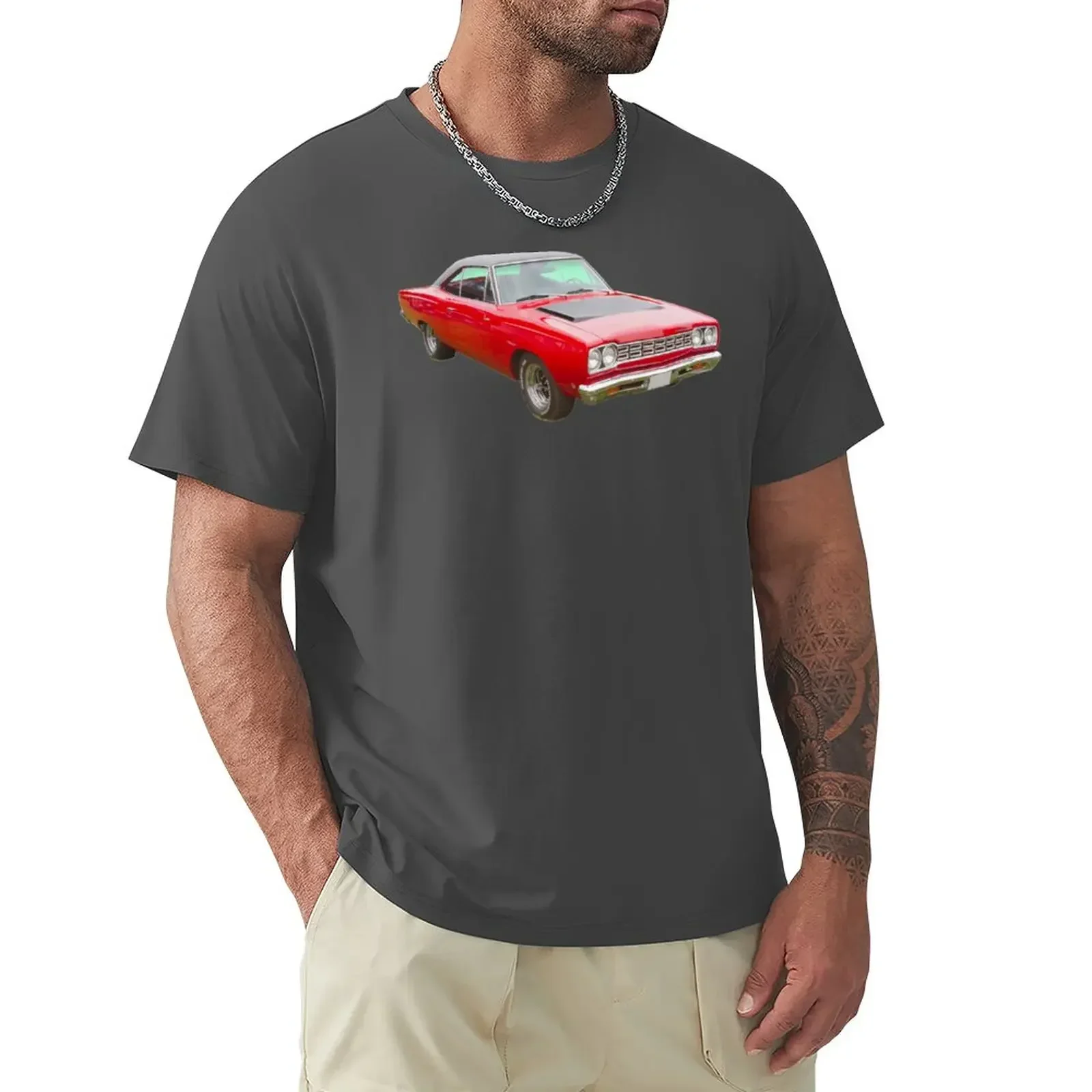 Red 1968 Plymouth Roadrunner Muscle Car T-Shirt oversized heavyweights plus sizes sweat plain white t shirts men