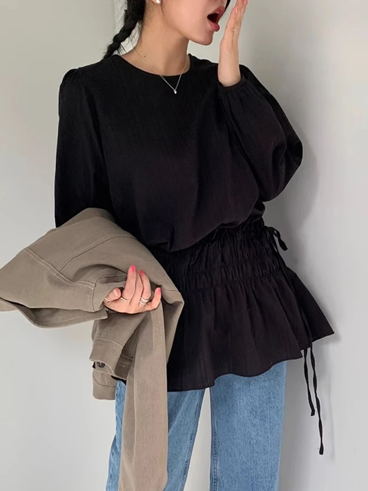 Nuovo design primaverile da donna lungo Sve irt con orlo in pizzo cravatta laterale versatile coreano Sle vestibilità ampia lunghezza regolare rotonda Ne