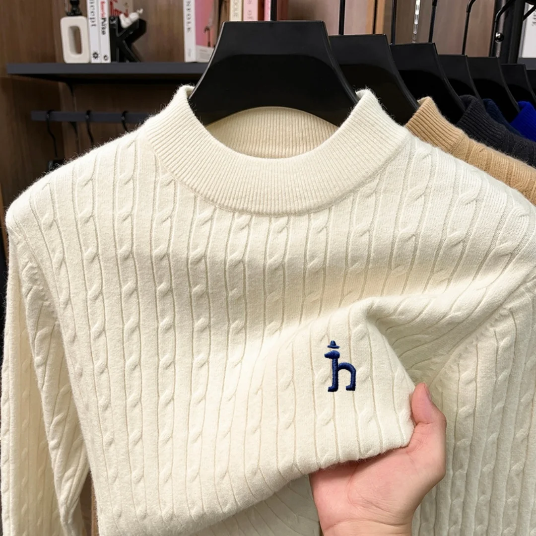 Men long sleeve knitte round neck exquisite pattern embroide comfort autumn winter new style pullover home leisure versatile top