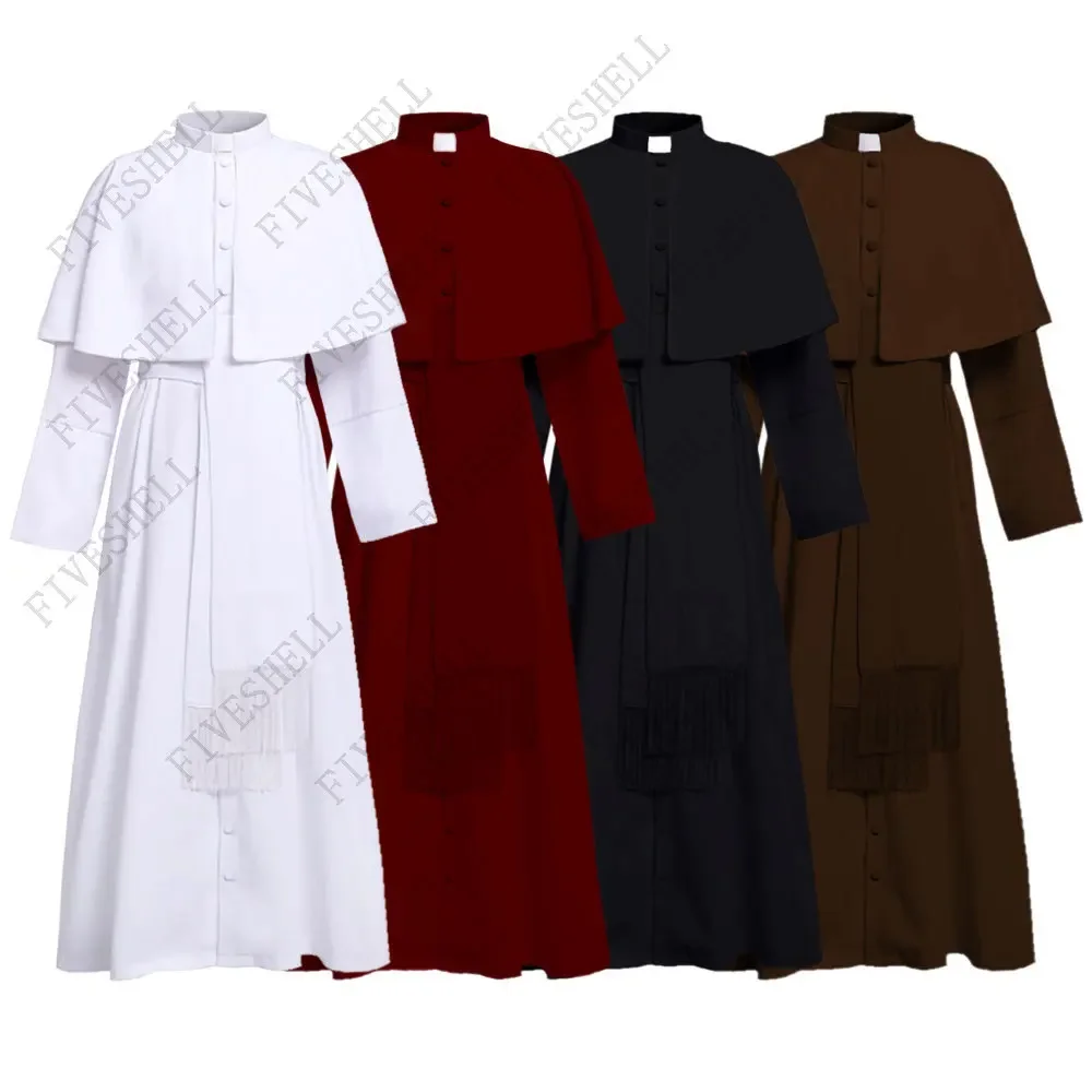 Medieval Ritual Robe Gothic Wizard Costume Priest Robe Cosplay Roman White Black Priest Cassock Robe Gown Clergyman Vestments