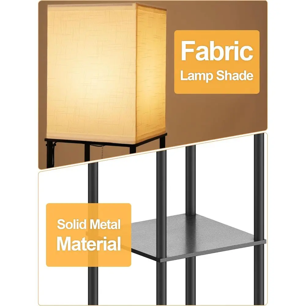 2-Pack Floor Lamps with Shelves, 3-CCT LED, White Linen Shade for Living Room, Bedroom, or Office