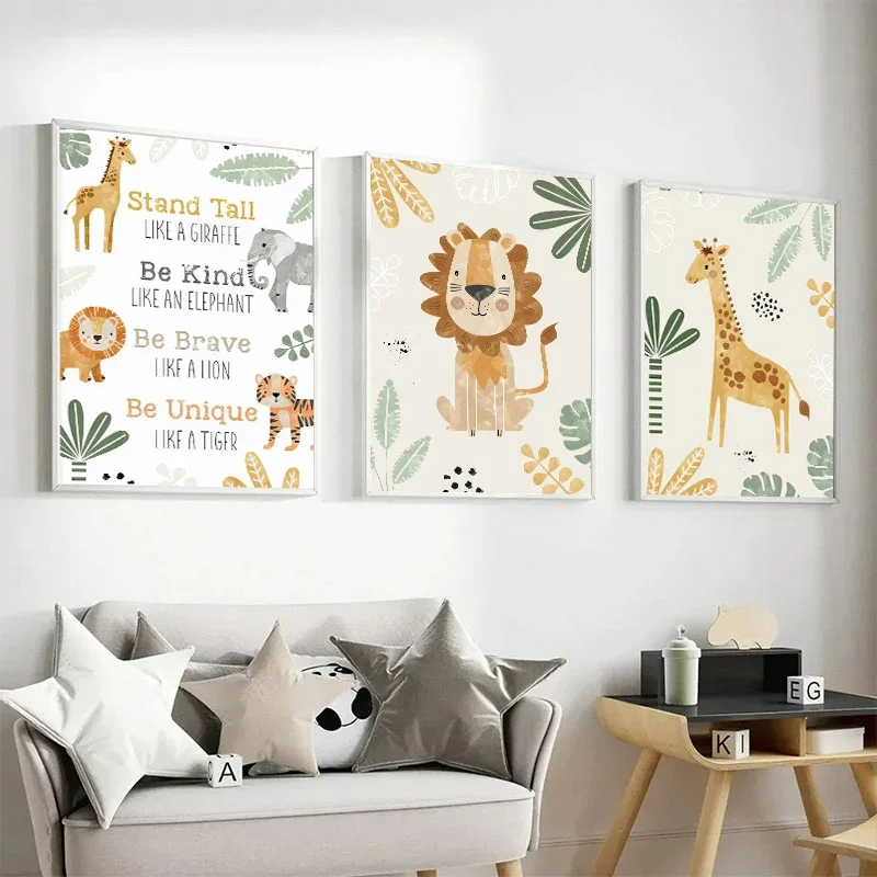 2026 Jungle Animals Canvas Poster Lion Zebra Elephant Canvas Print Painting De Kids Bedroom Wall Art Print Pictures Nursery Dec