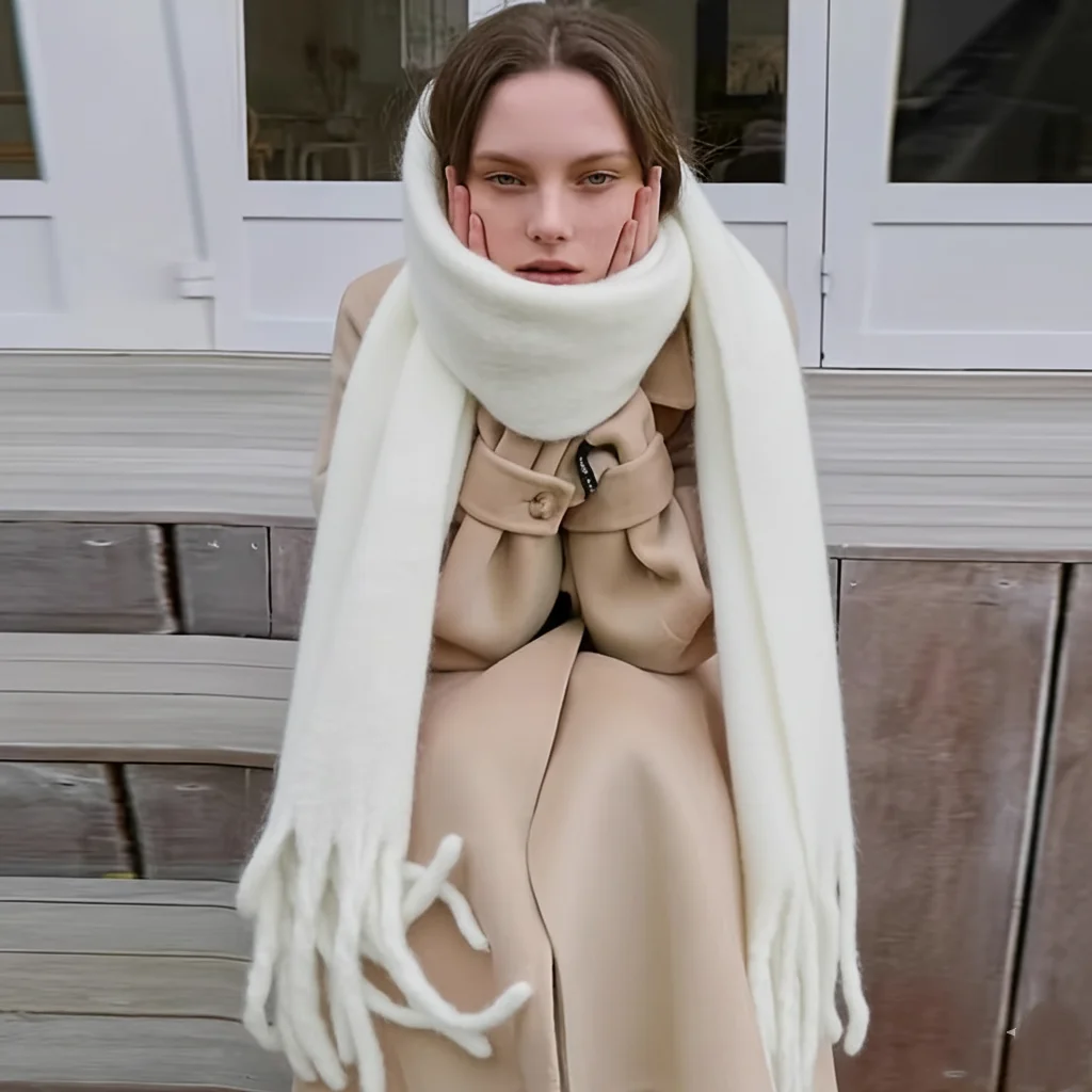 1 pièces couleur unie doux hiver chaud écharpe femmes Imitation cachemire luxe épaissi châle Pashmina glands moelleux écharpe châle