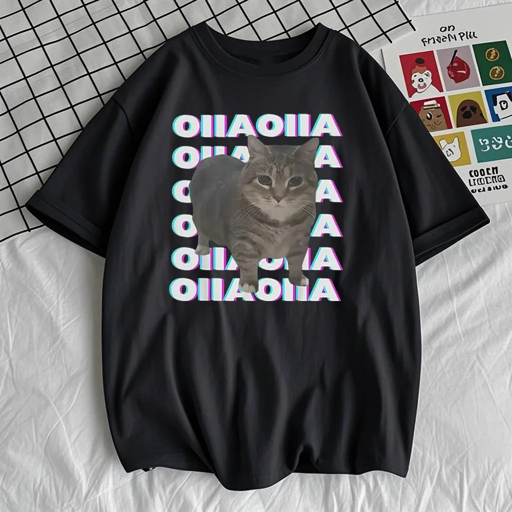 OIIA OIIA Spinning Cat Meme Glitch Disco Funny T Shirt Fashion Vintage T-Shirts Men Women Clothing Cotton Short Sleeve Tee Shirt