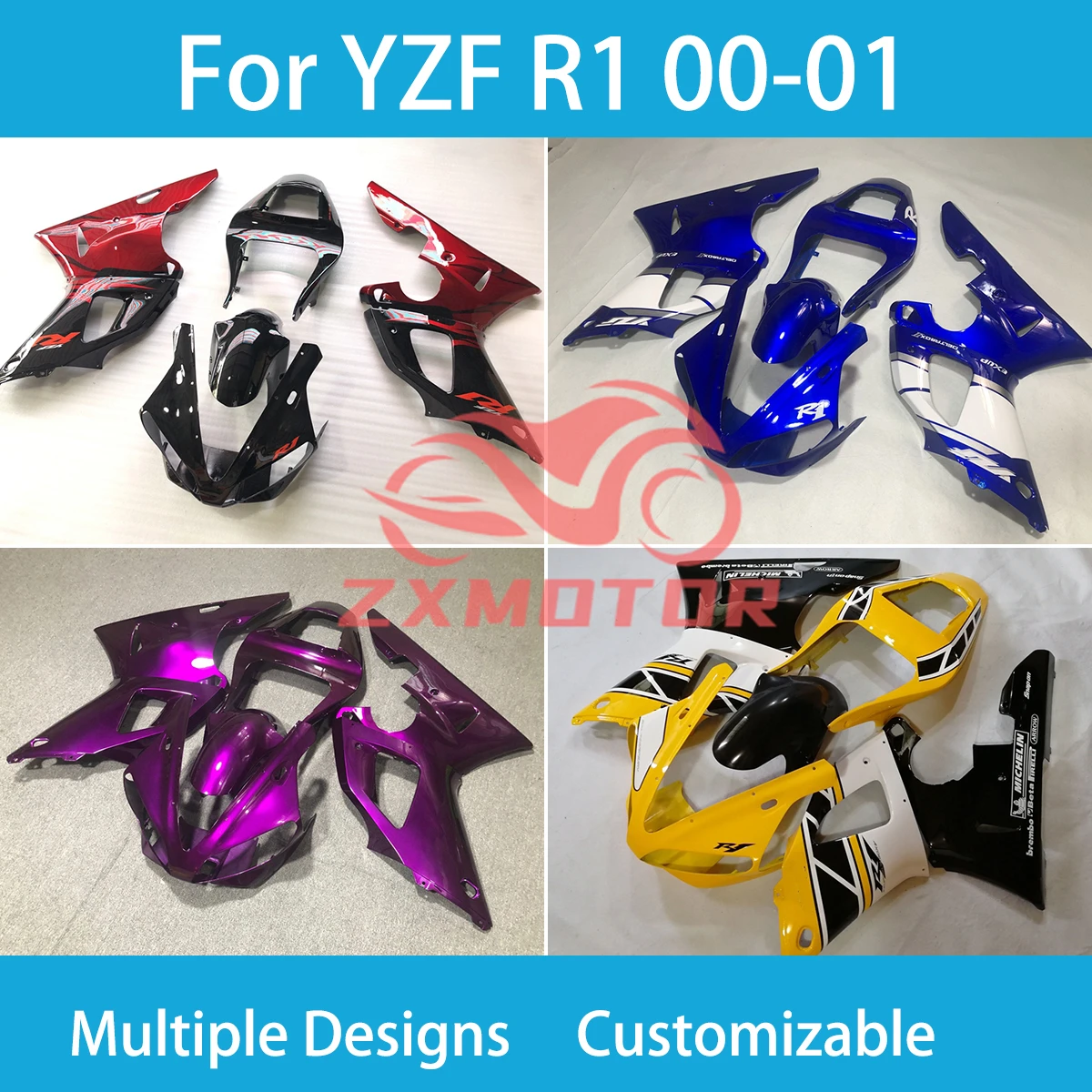 Prime Fairings for Yamaha YZF R1 2000 2001 ABS Plastic Injection Aftermarket Motorcycle Customizable Fairing Kit R 1 00 01