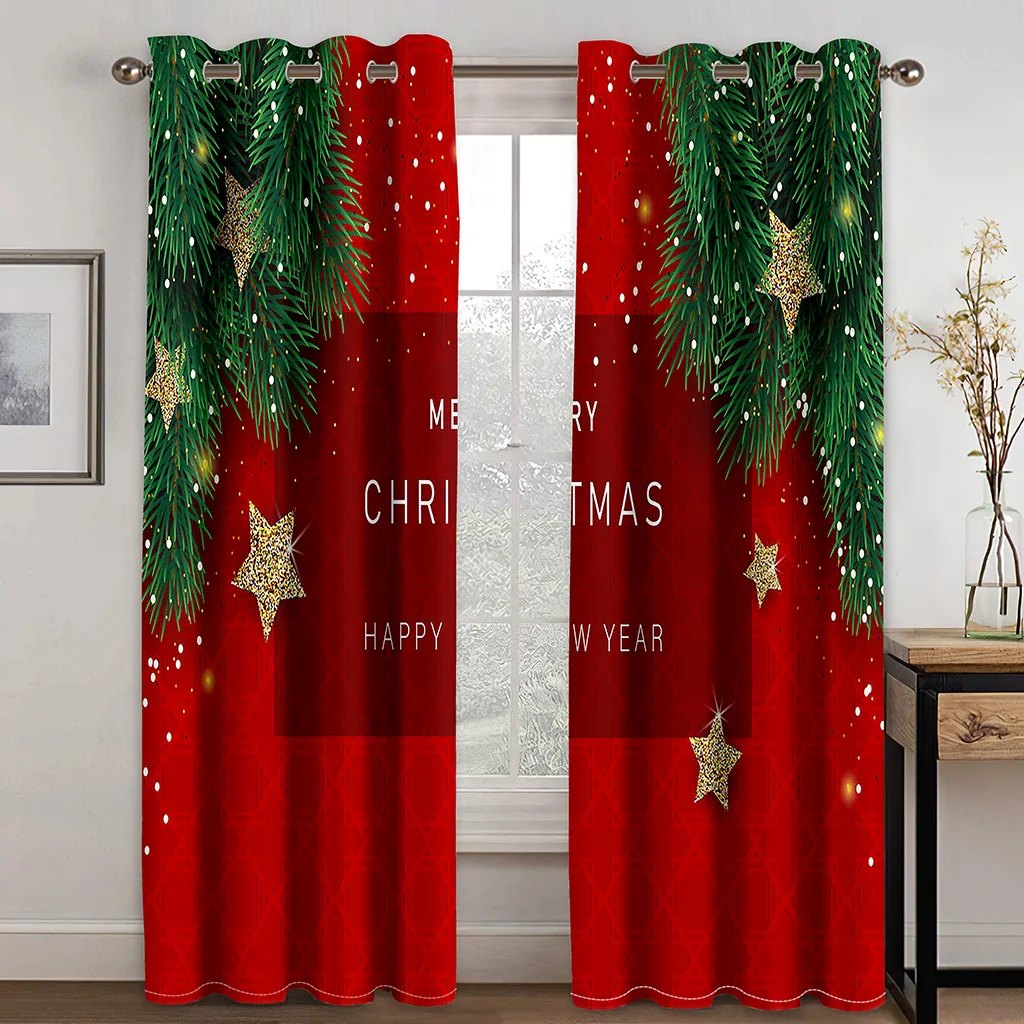 

Happy New Year Christmas Home Decor Curtains 2 Panel Deluxe Living Room Bedroom Curtains Kids Room Dining Room Kitchen Curtains