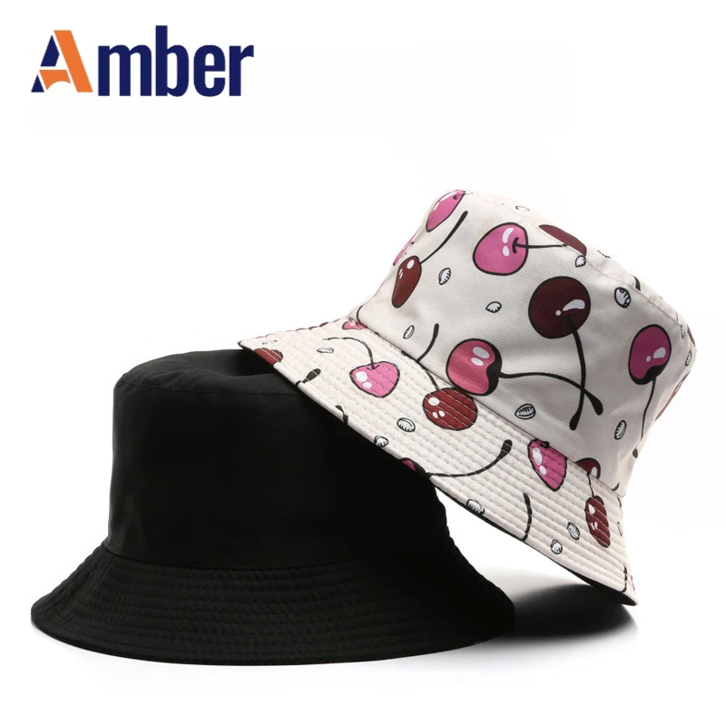 Sombrero de pescador con estampado de frutas ámbar, gorro de pescador con estampado de cereza, Reversible de doble cara, 58cm, para exteriores, verano, nuevo estilo, 2023