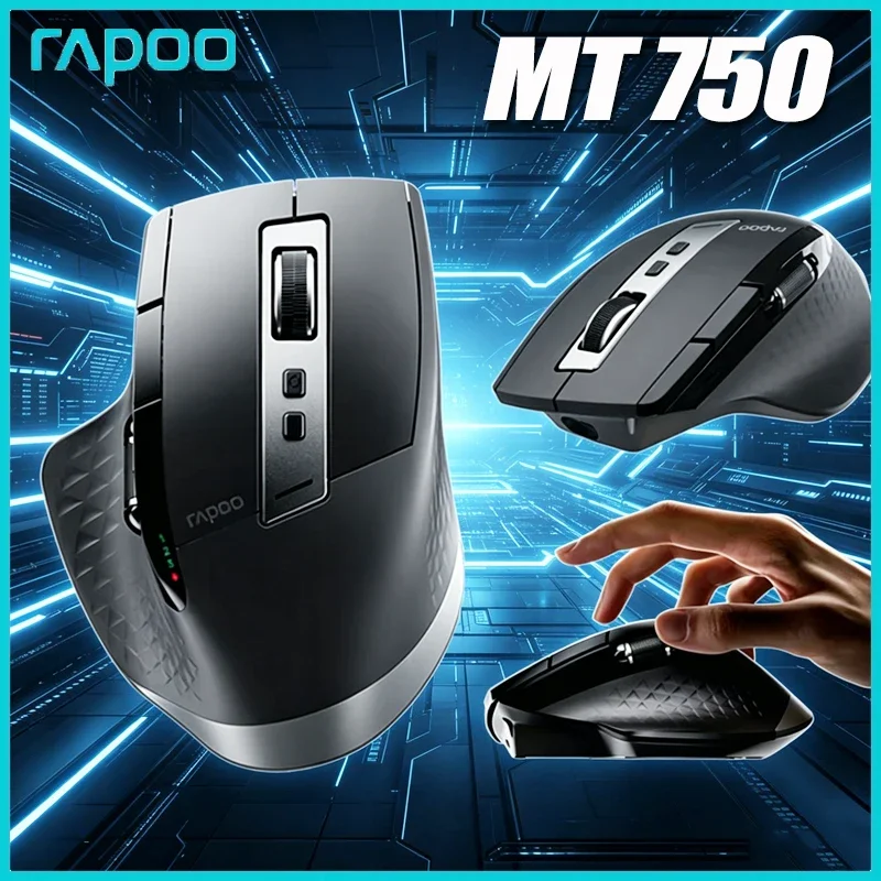 

RAPOO MT750 Wireless Bluetooth Mouse, Rechargeable Laser Business Gaming Office Large Hand Mouse 4.0 Multi-mode