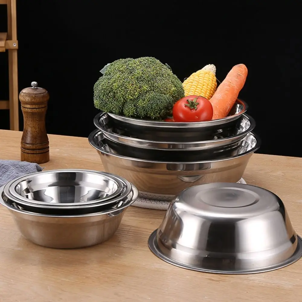 New Round Stainless Steel Bowls Thicken Multiple Sizes Soup Bowl Baking Kneading Bowl