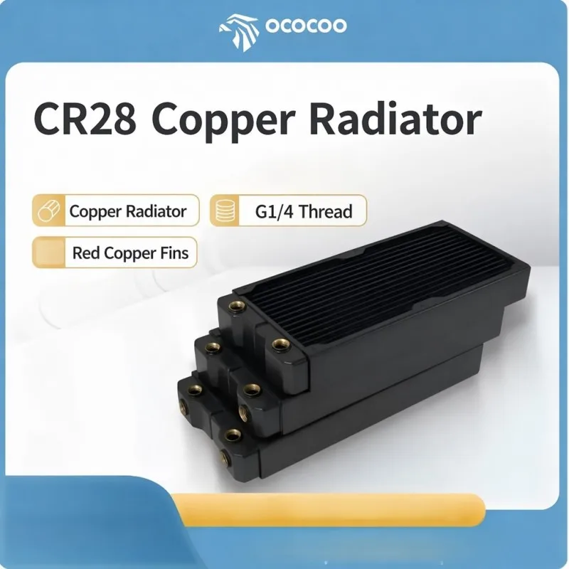 OCOCOO Enthusiast PC Water Cooling Radiator Copper 140mm 16-Channel G1/4 Overclocking Custom Loop High Density Fin Design