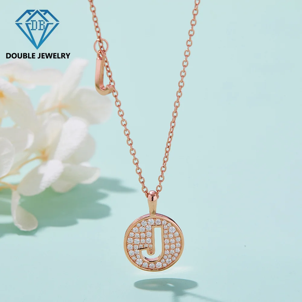 Double Jewelry 26 Letters design Moissanite S925 Sterling Silver Pendant Necklace for Man Woman with Chain plated Rose Gold