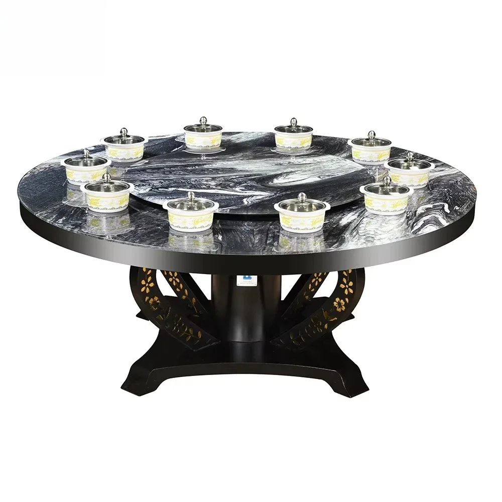 Classic Luxury Style Big Round Rotating Centre Dining Table With Hidden Individual Hotpot Restaurant