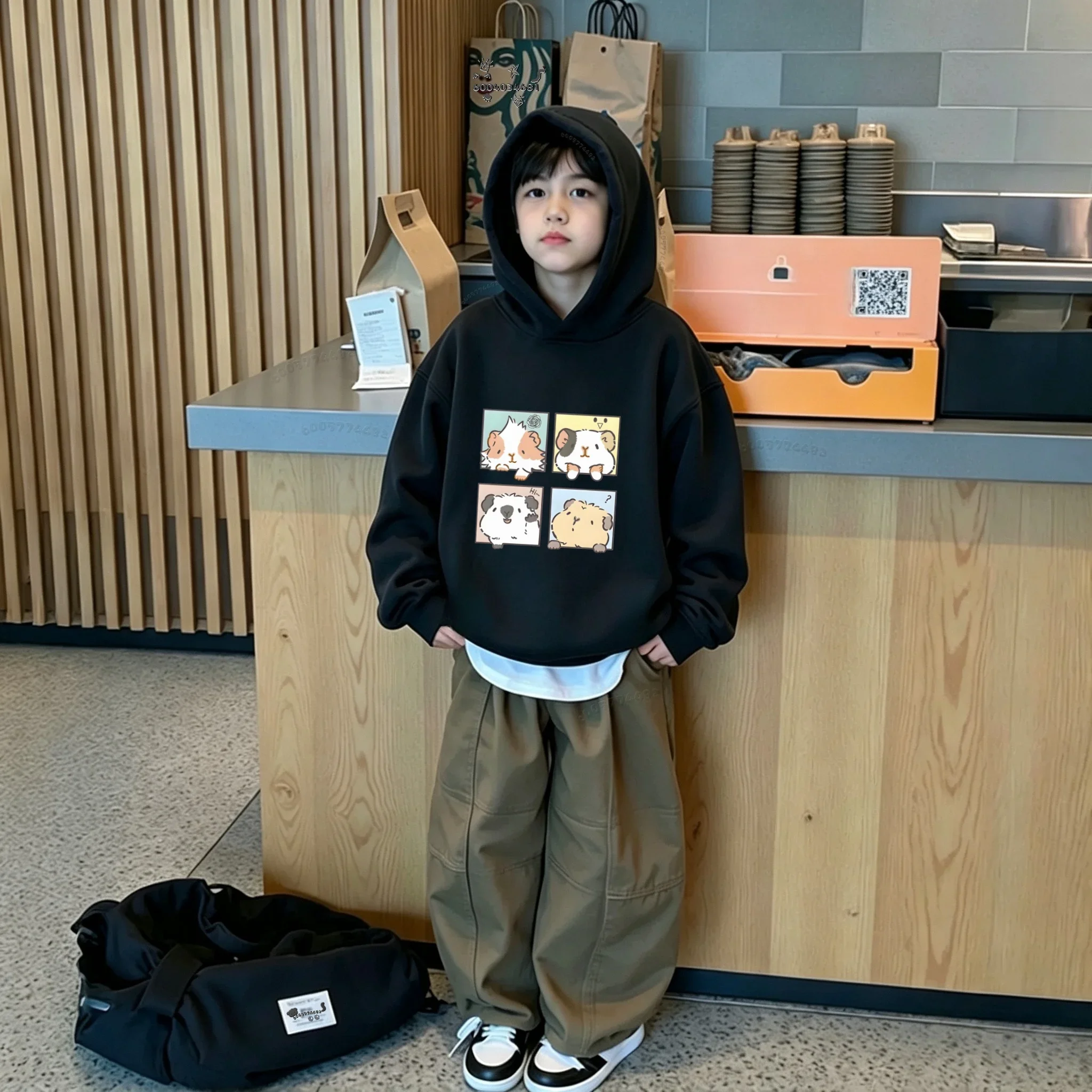 Cute Four-panel Design, Dolphin Cartoon Kids Hooded Sweatshirt, Daily Warm-Up Top for Autumn and Winter