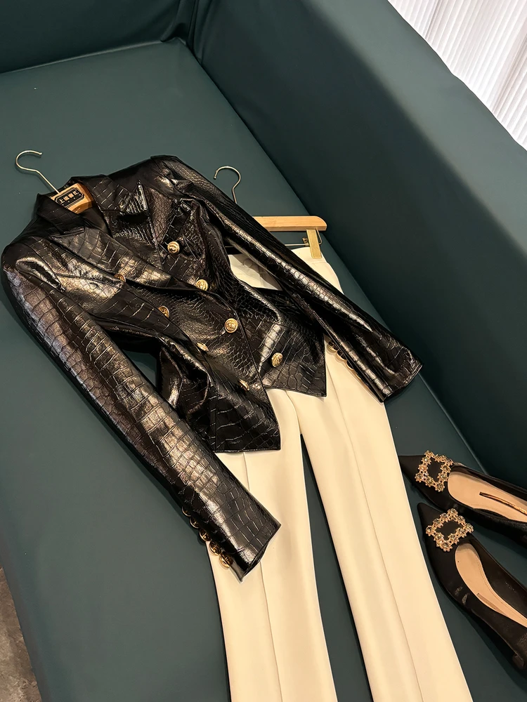 Nouveau Bla PU cuir inje Surface oulder rembourré gilet ajusté transfrontalier Jaet haut à la mode B267 trajet Sle bout à bout...