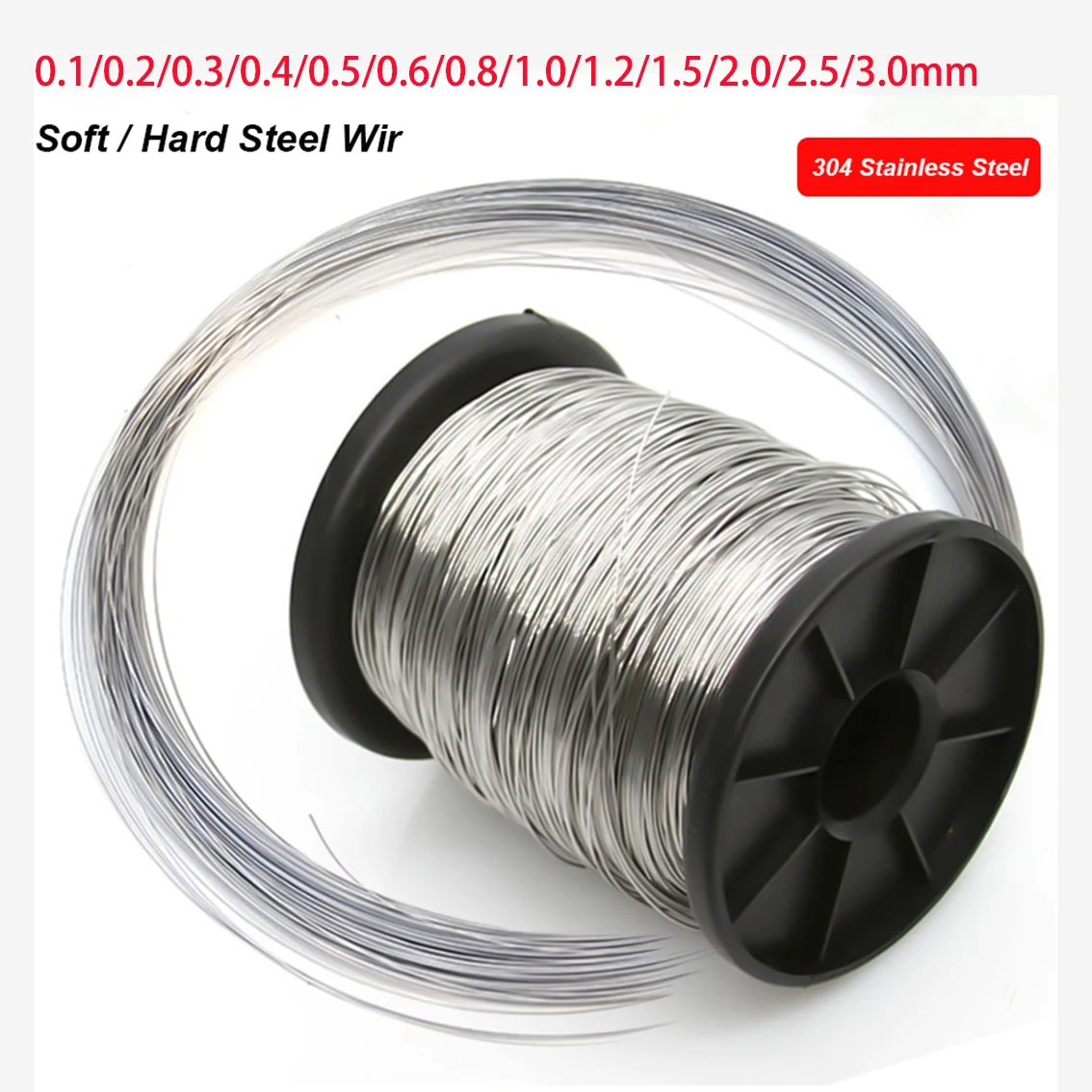 304 Stainless Steel Wire Single Strand Soft/Hard Steel Wire 0.1/0.2/0.3/0.4/0.5/0.6/0.8/1.0/1.2/1.5/2.0/2.5/3.0mm