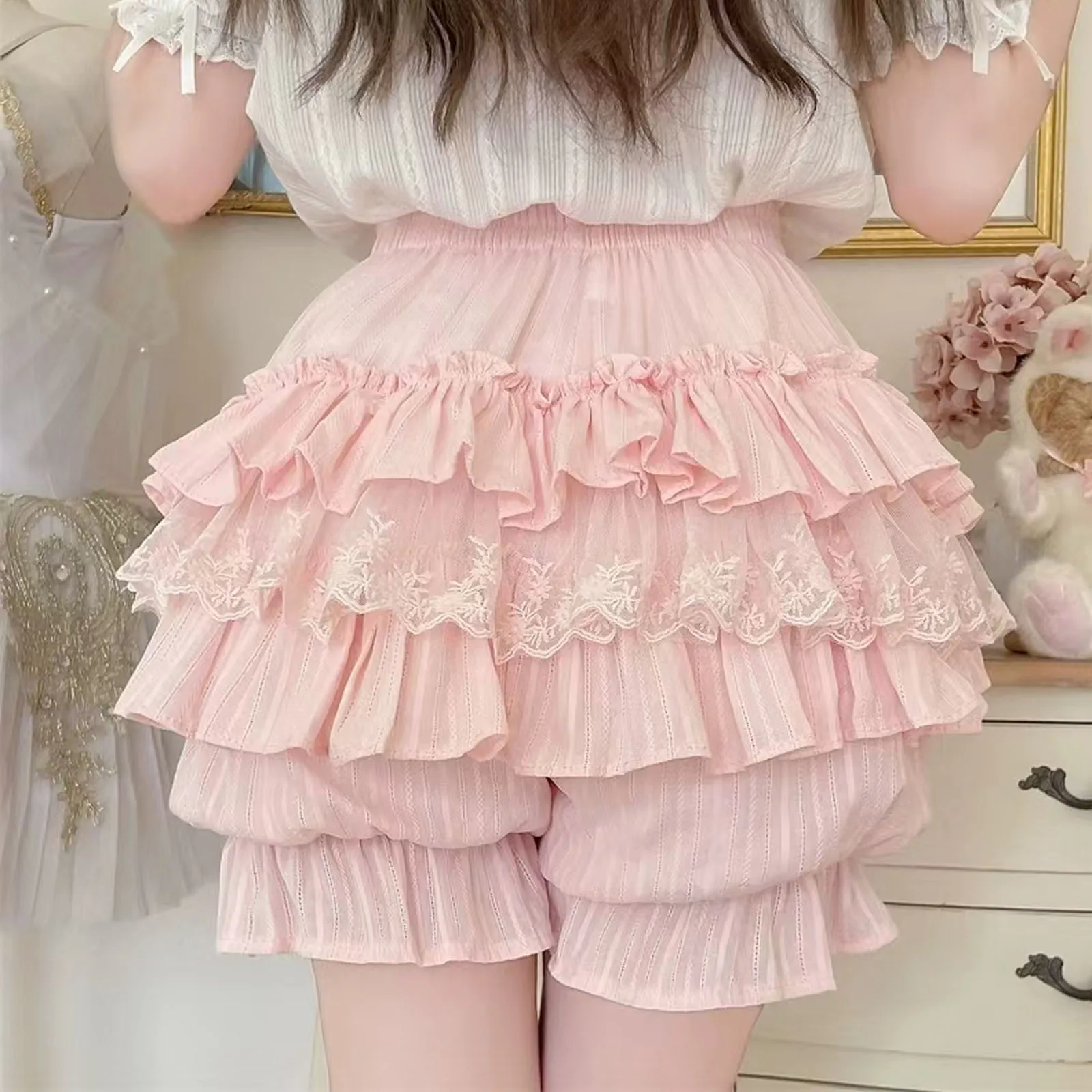 Harajuku Japanese Lolita Kawaii Jk Bloomers Women Sweet Lace Ruffles Cotton Pumpkin Pants Y2k Girls Cute Shorts Safety Pants