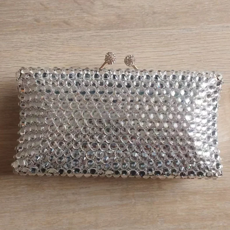 

XIYUAN Silver Party Prom Gems Day Clutches Ladies Stones Clutch Purse Boutique Pochette Women Rhinestones Soiree Evening Bags