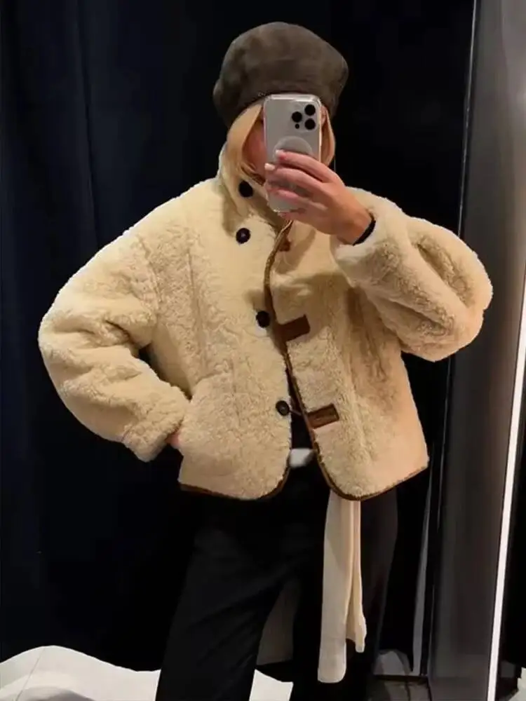 

2025 Women Autumn Reversible Jacket Fashion Loose Long Sleeve Short Jackets Female Street Chic Casual New Suede Outerwear