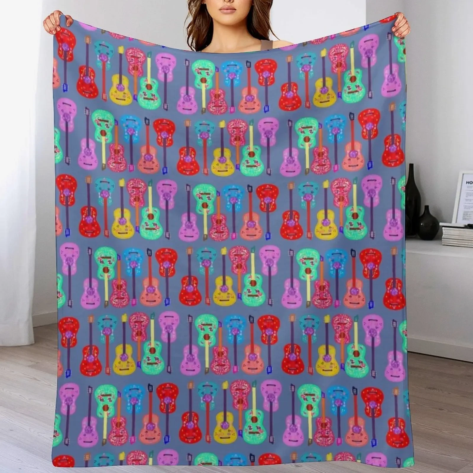 Boho Guitar Throw Blanket Durable Warm Blanket for Daily Home Use