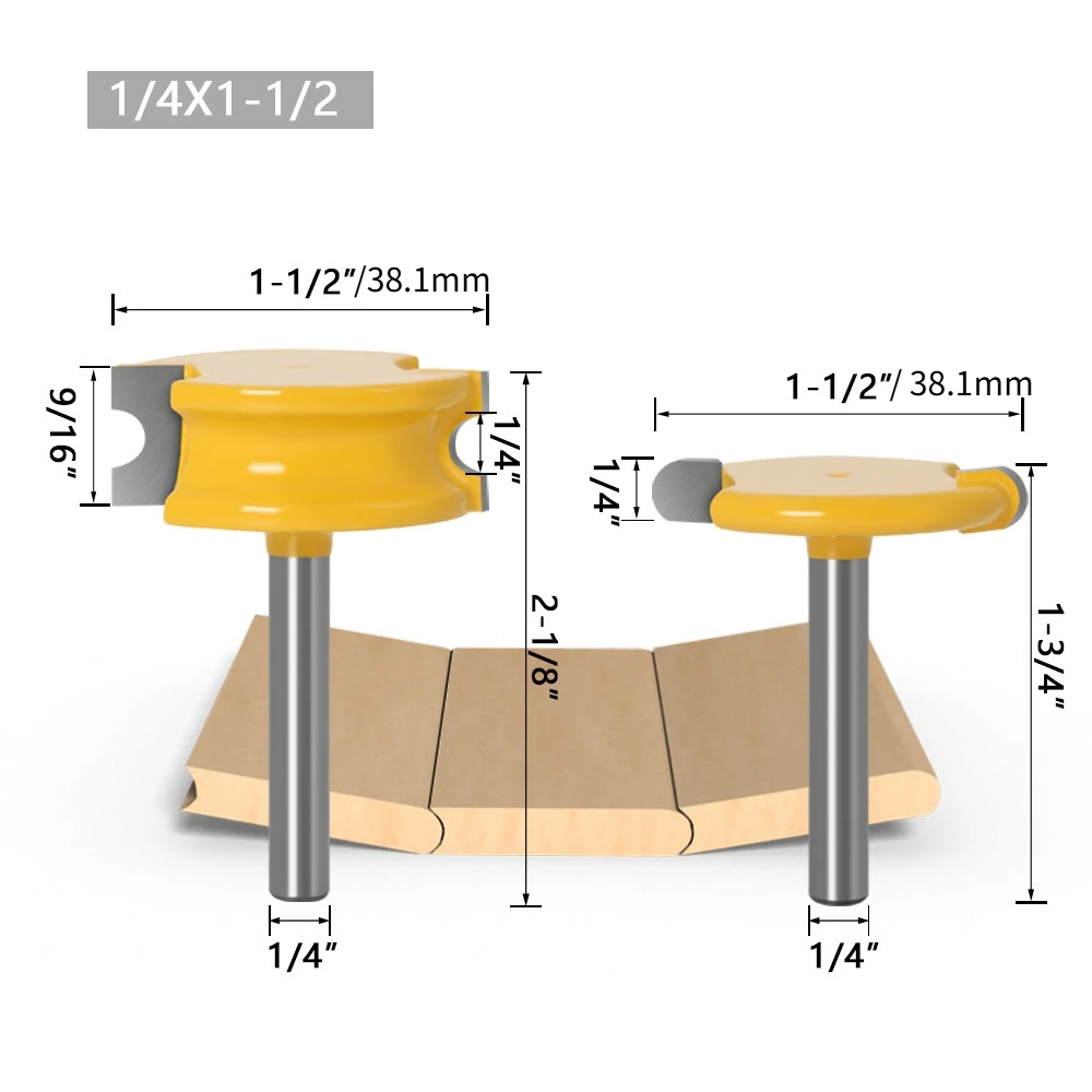 2-Piece Router Bit Set 1/4 Shank, Round T-Slot Cutter for Floorboard Panel Wood Joinery Woodworking Tool