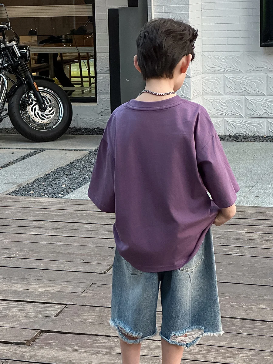 Boys' Summer Shorts Children's Korean Version 2025 New Style Trendy Ripped Jeans Retro Summer Five Quarter Pants