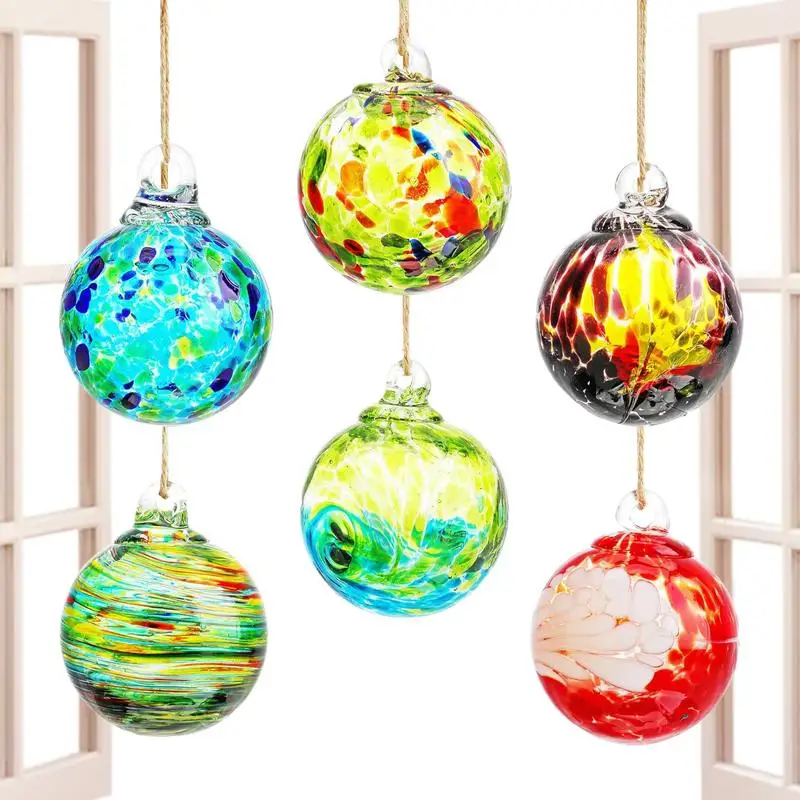 6pcs Creative Hand Blown Glass Friendship Balls Hangable Hand Blown Glass Ball Ornament For Home Garden Patio Decoration