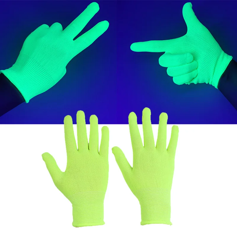 Fluorescencyjny zielony rękawiczki świecą w UV neonowe rękawiczki neonowe zaopatrzenie firm świecą w Blacklight światło ultrafioletowe impreza