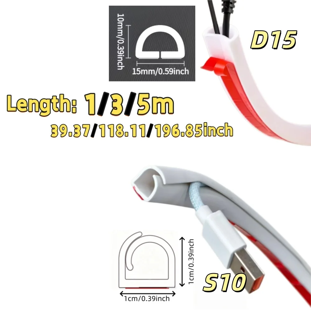 1Roll Cable Management Sleeve - Self-Adhesive PVC Cord Hider for Wall & Floor, Insulated Wire Cover(5/3/1m)