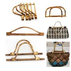 2PCS Natural Rattan Weave Articles D-shaped Ring Bamboo Handle Vintage Wood Parts DIY Woven Bag Handle Luggage Accessories